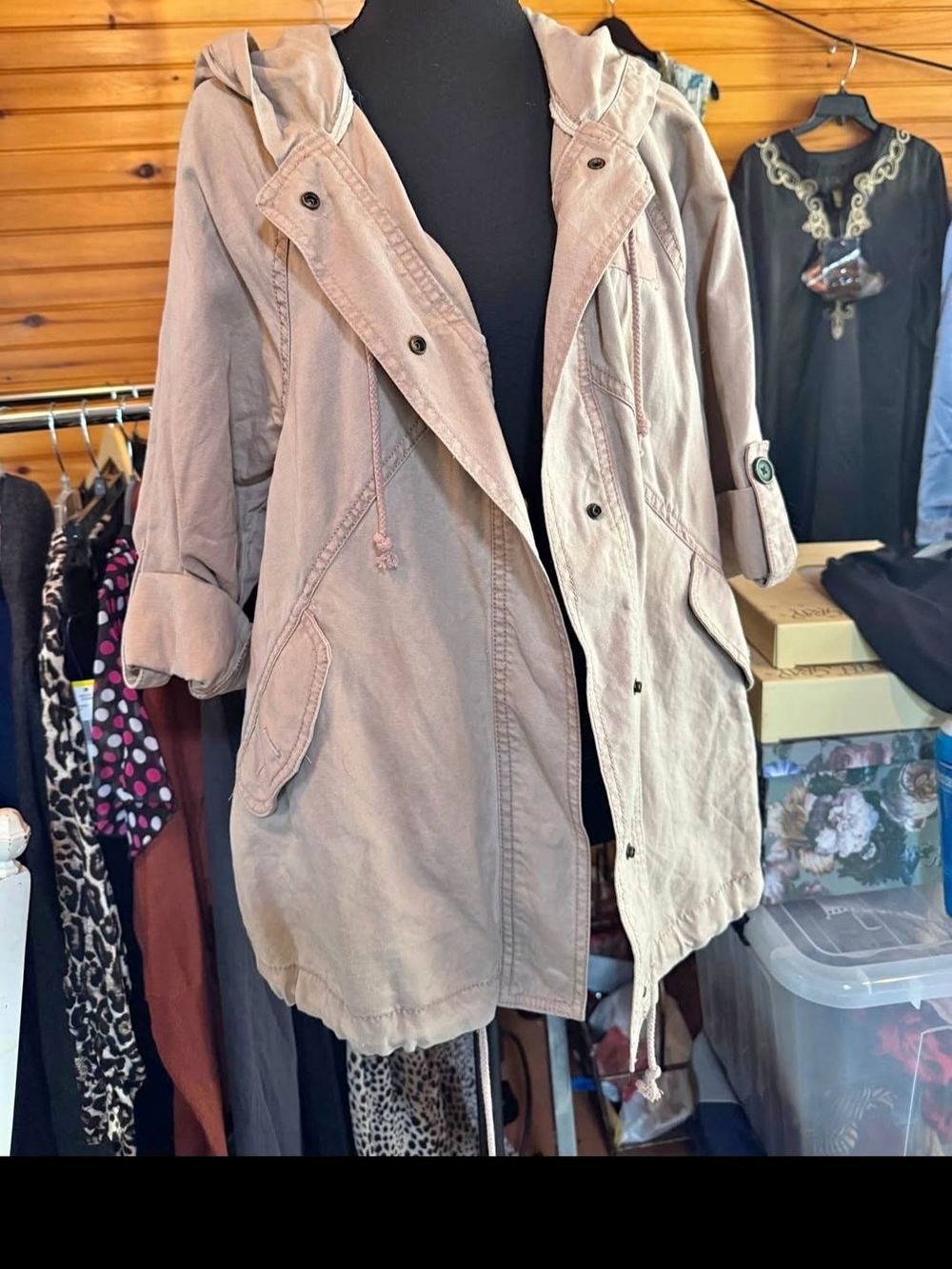 Ruff Hewn Hooded Utility Jacket in Taupe